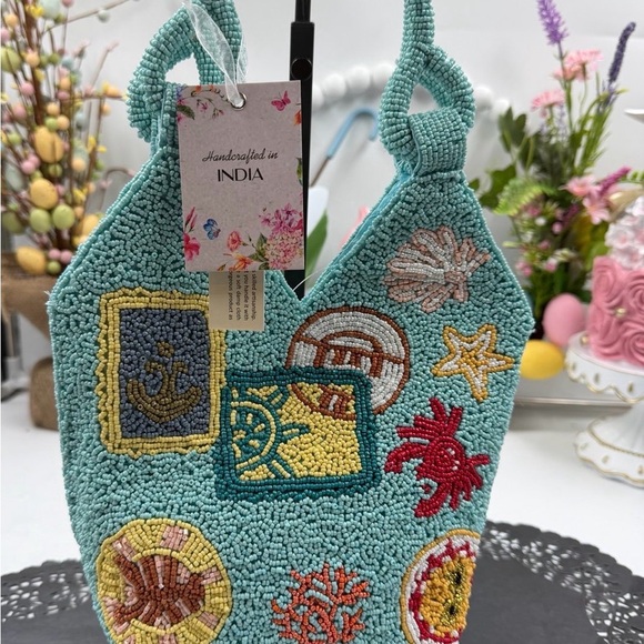 made in India Handbags - NWT Handmade Beaded Ocean Beach Vacation Tote